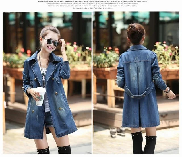 Casual Women's Jean Jacket Spring Autumn Fashion Mid Length
