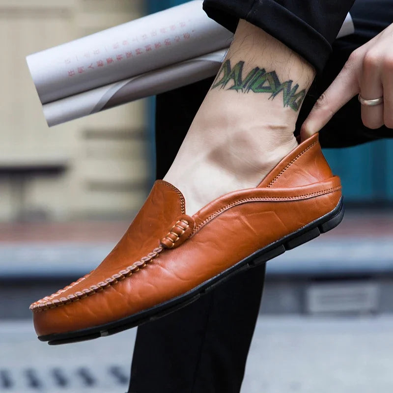Men Shoes Casual Genuine Leather Mens Loafers Moccasins Designer Slip on Boat Shoes High Quality Chaussure Homme Plus Size 37-47 - Shopfly.co.uk