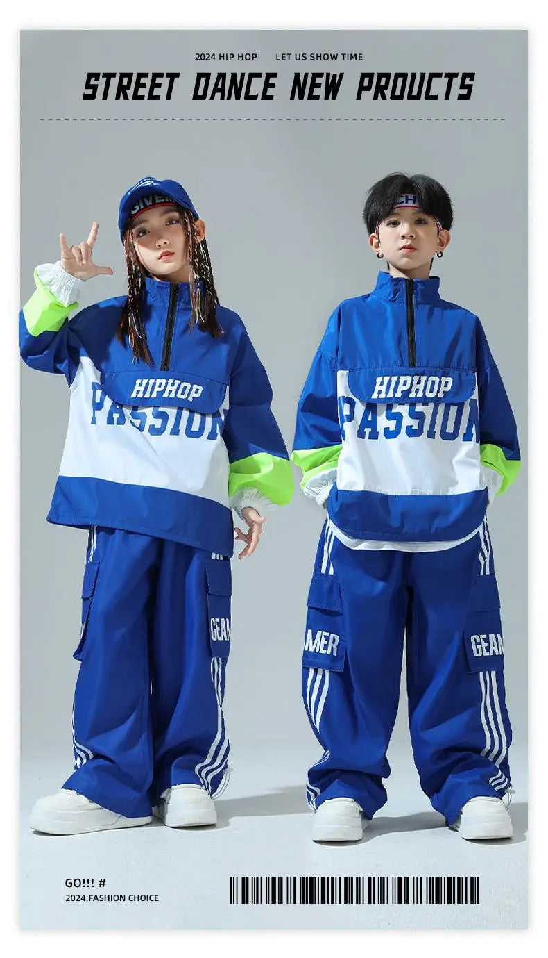 Boys Hip Hop Pullover Street Dance Cargo Pants Girls High Collar Sweatshirt Outfits Kids Jazz Sport Clothes Set Child Streetwear - Shopfly.co.uk
