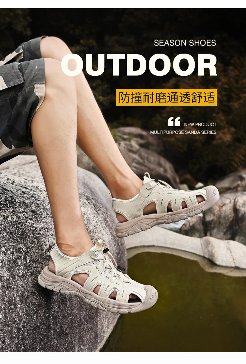 Jumpmore Fashion Men's Leather Sandals Summer Outdoor Hiking Shoes Size 38-45 - Shopfly.co.uk