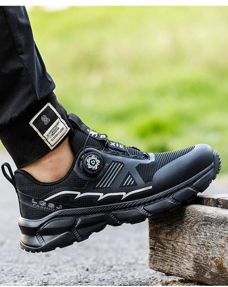 Lightweight Breathable Rotary Buckle Work Sneakers Protective Shoes Safety Industrial Puncture-Proof Anti-smash Steel Toe Shoes - Shopfly.co.uk