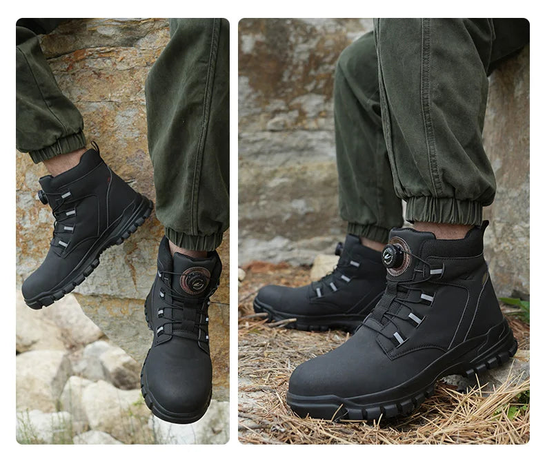Waterproof Safety Boots Men Indestructible Steel Toe Work Boots Anti-smash Stab-resistant Safety Shoes Biker Botas Para Hombre - Shopfly.co.uk