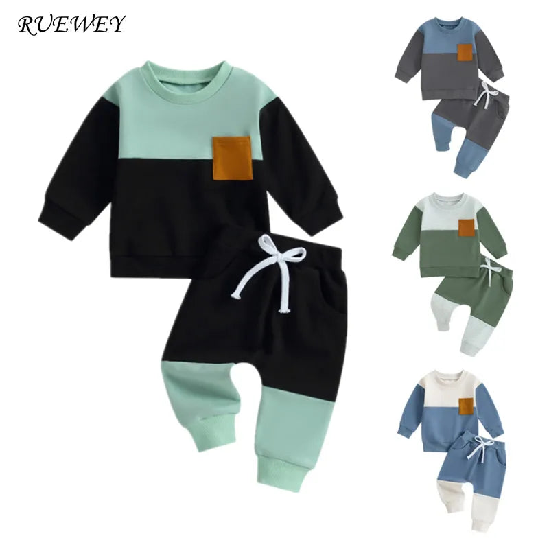 RUEWEY Baby Boy Contrast Color Pant Sets Spring Autumn Clothes Long Sleeve Sweatshirt Tops and Bottom Sets Baby Items Clothing - Shopfly.co.uk