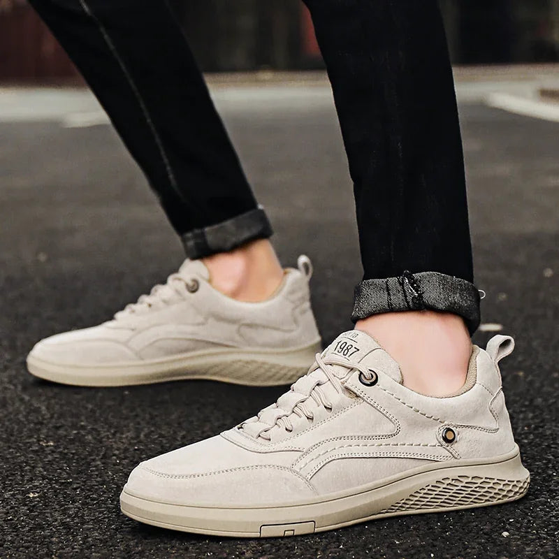 Men Shoes fashion Genuine Leather Casual Shoes Breathable Autumn lace up comfortable Loafers Outdoor Oxfords Men Sneakers shoes - Shopfly.co.uk