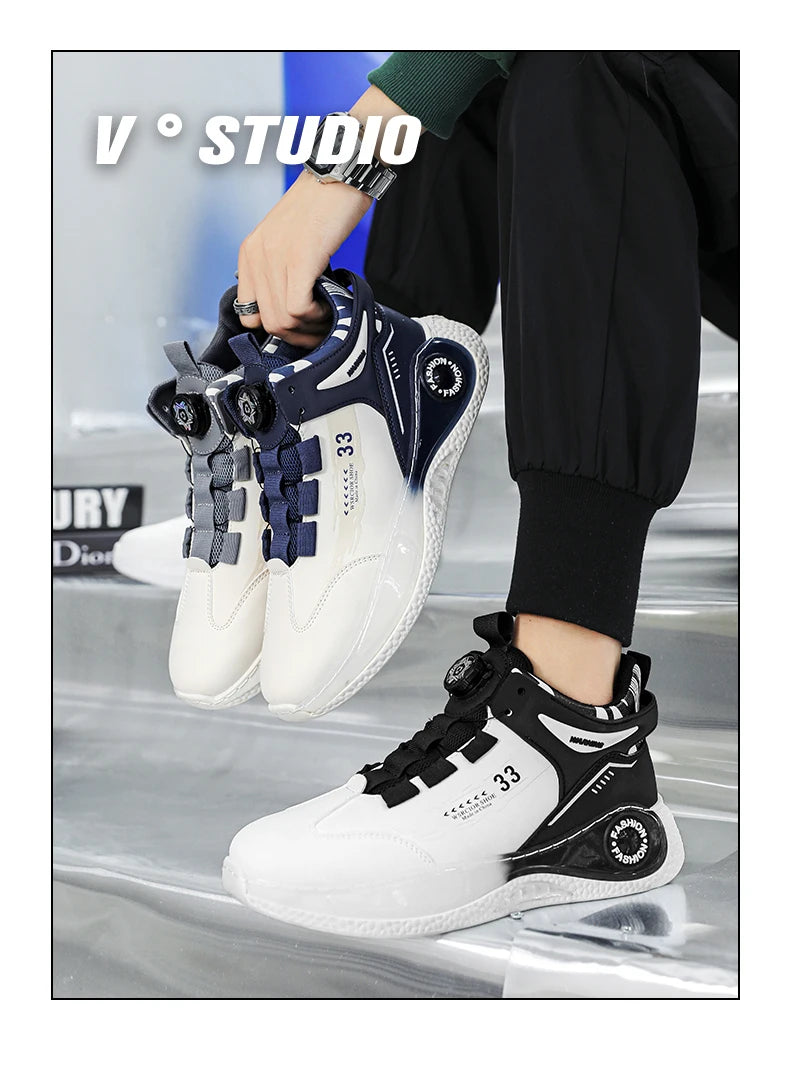 Mens Sneakers with Rotating Buckle Comfy Non Slip Lace up Durable Shoes for Mens Outdoor Activities - Shopfly.co.uk