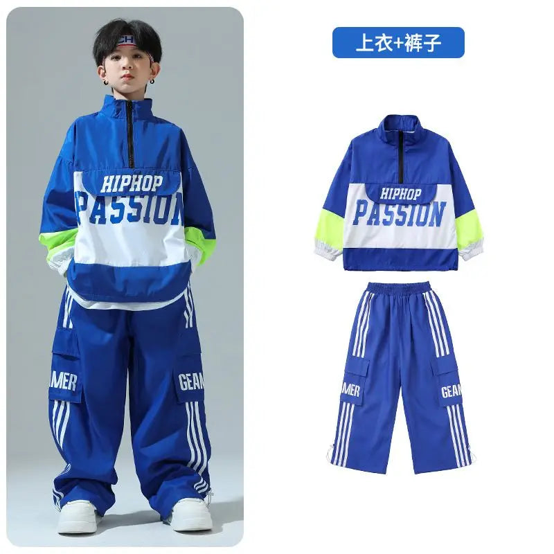 Boys Hip Hop Pullover Street Dance Cargo Pants Girls High Collar Sweatshirt Outfits Kids Jazz Sport Clothes Set Child Streetwear - Shopfly.co.uk