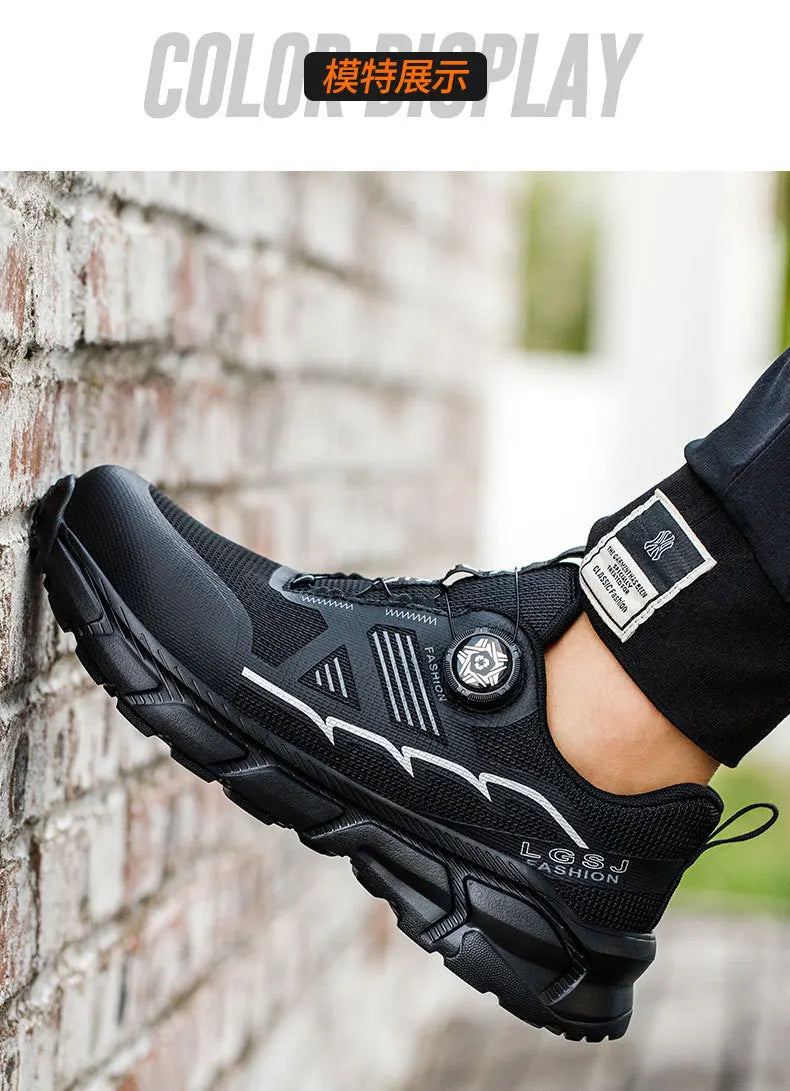 Rotating Button Men Shoes Security Sneakers Steel Toe Shoes Puncture-Proof work Shoes Anti-smash Sport Safety Shoes Protective - Shopfly.co.uk