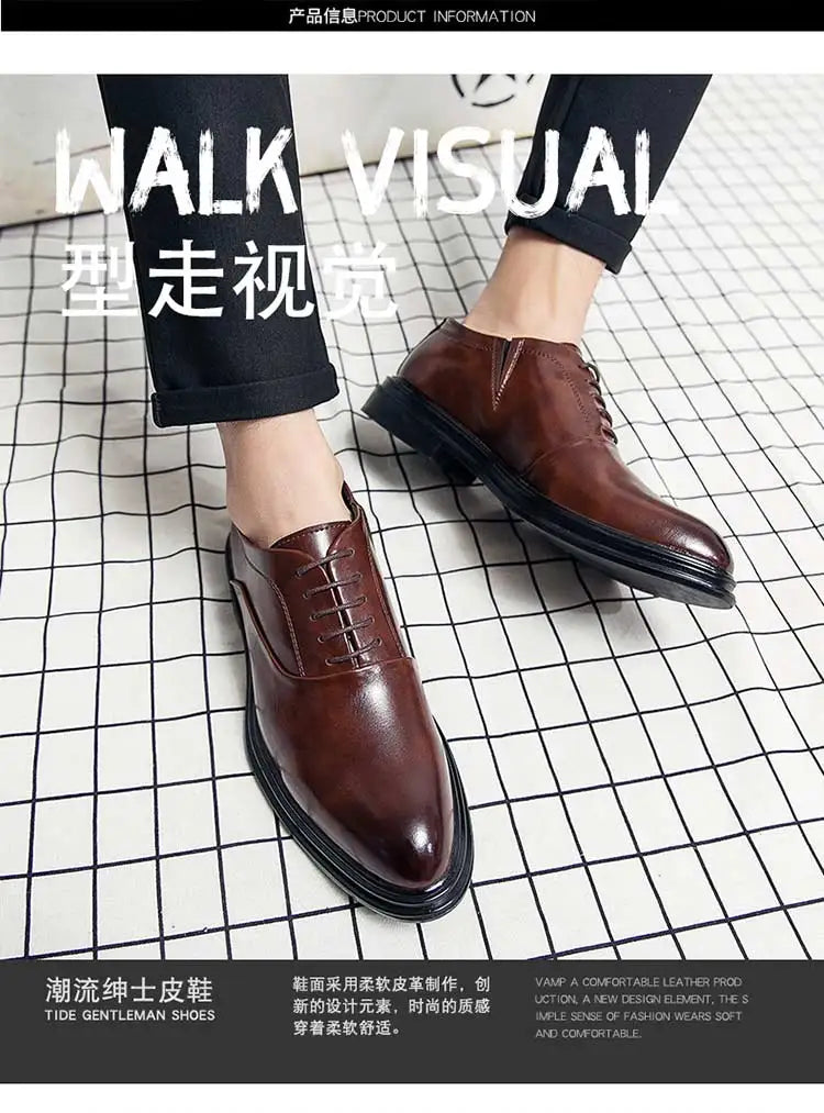 Business Formal Leather Shoes Men's Casual with Suit Low Top Solid Wedding Shoes Color Fashion Oxford Shoes Pointed Office Shoes - Shopfly.co.uk