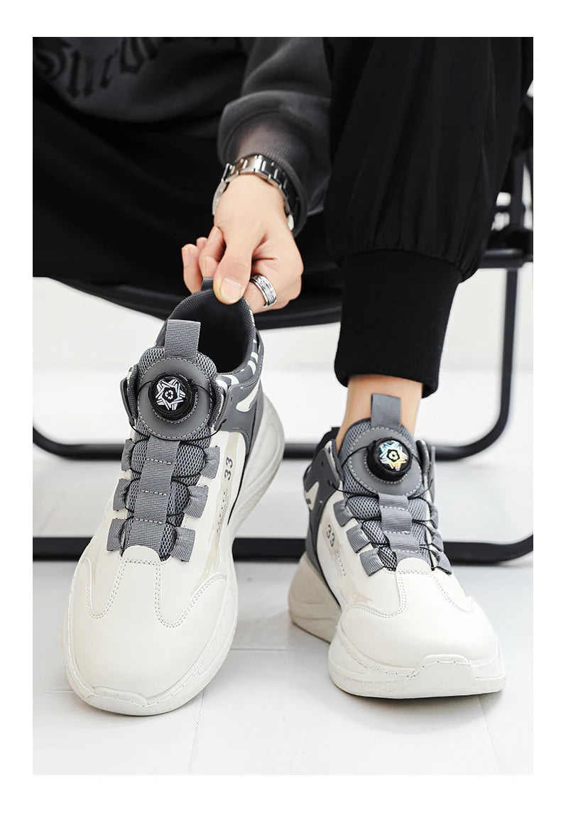 Mens Sneakers with Rotating Buckle Comfy Non Slip Lace up Durable Shoes for Mens Outdoor Activities - Shopfly.co.uk