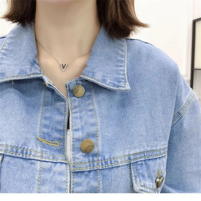2024 New Jean Jacket Women Denim Jackets Autumn Korean Casual Long Sleeves Streetwear Denim Coats Office Lady Outwear
