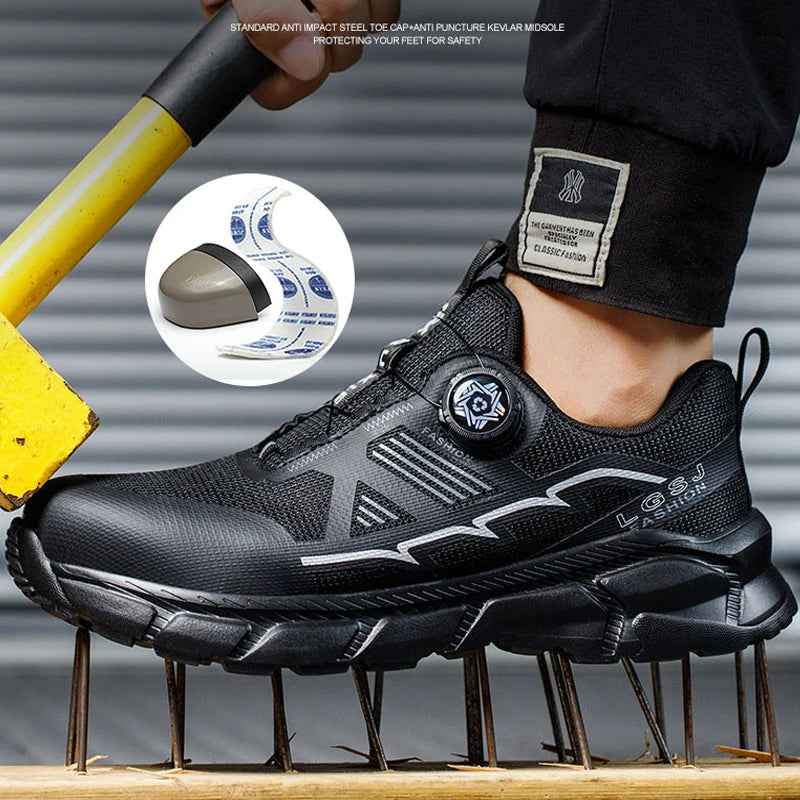 Rotating Button Men Shoes Security Sneakers Steel Toe Shoes Puncture-Proof work Shoes Anti-smash Sport Safety Shoes Protective - Shopfly.co.uk