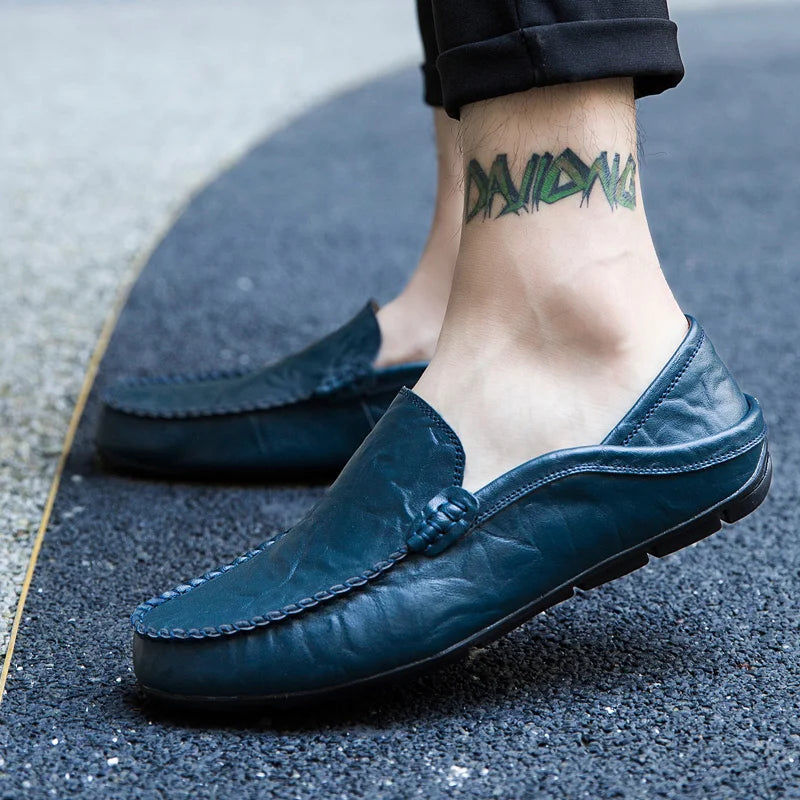 Men Shoes Casual Genuine Leather Mens Loafers Moccasins Designer Slip on Boat Shoes High Quality Chaussure Homme Plus Size 37-47 - Shopfly.co.uk