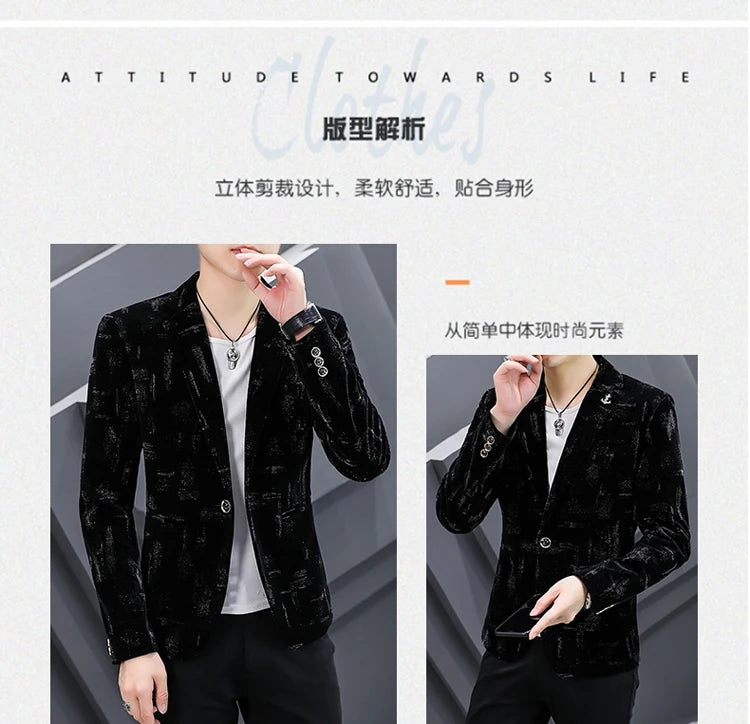 2022 Autumn Men Blazers Luxury Corduroy Casual Slim Suit Jacket Business Social Office Dress Coat Streetwear Jacket Men Clothing - Shopfly.co.uk