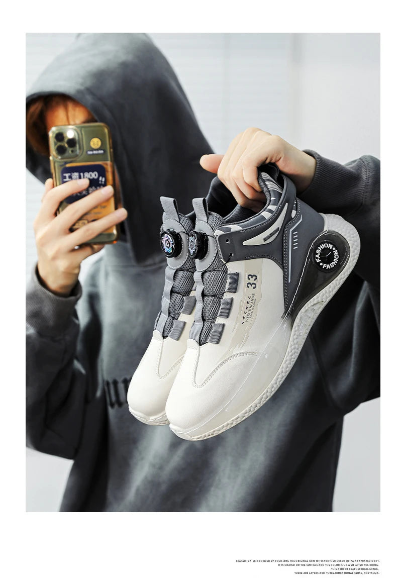 Mens Sneakers with Rotating Buckle Comfy Non Slip Lace up Durable Shoes for Mens Outdoor Activities - Shopfly.co.uk
