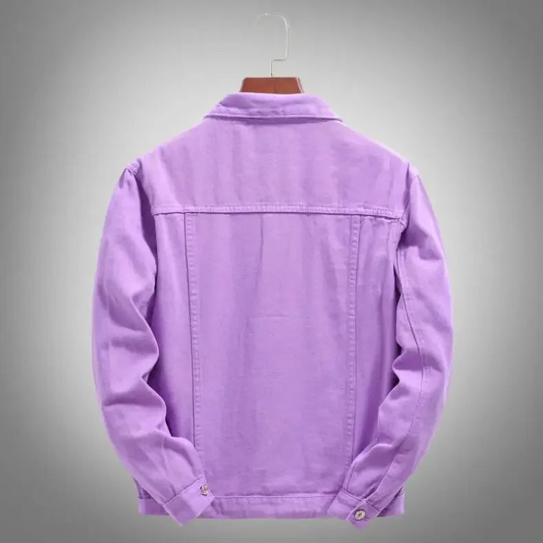 Top Denim Jacket Men Women Clothes 2023 Autumn Fashion Cowboy Coat Spliced Purple Orange Loose Jean Jacket Men's Denim Jacket