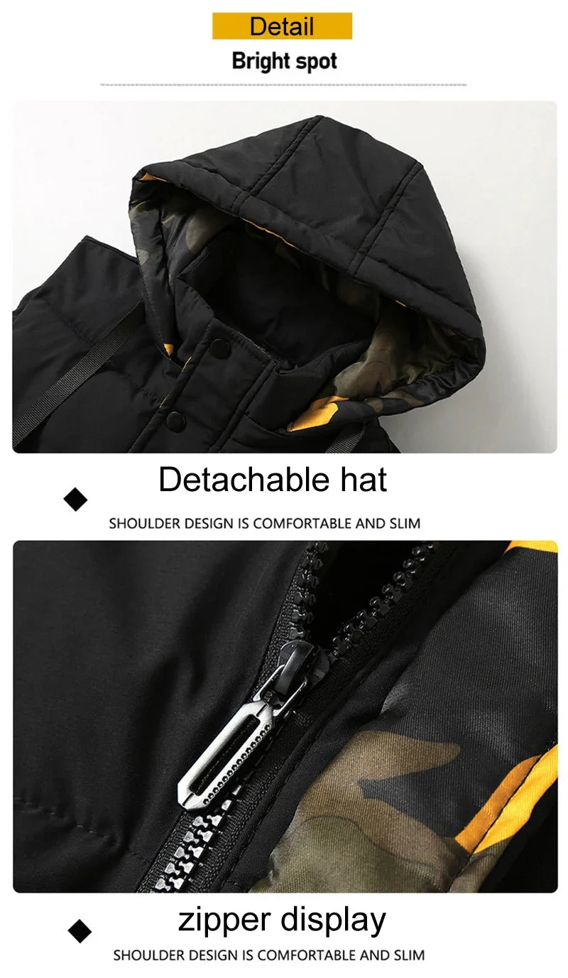 Vest for Men Cotton Warm Sleeveless Coat Hat Detachable Padded Winter Waistcoat Work Wear Male High Quality Clothes 5XL - Shopfly.co.uk