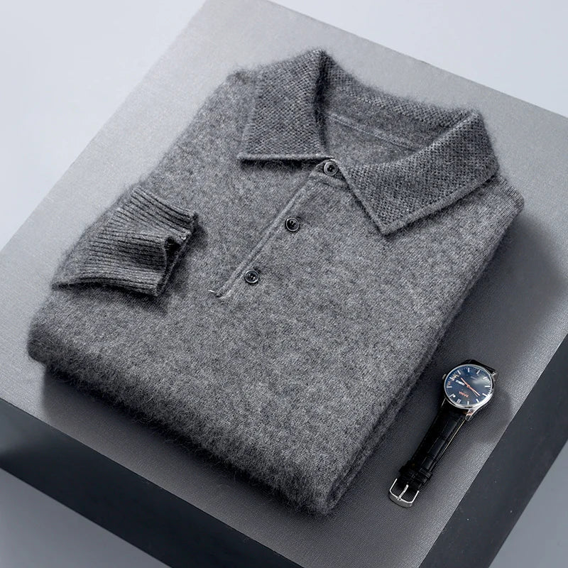 Pullover Men's Sweater Polo Neck 100% Mink Cashmere Knitted Sweater Casual Loose Large Size Long Sleeve 23 Winter Korean Version - Shopfly.co.uk