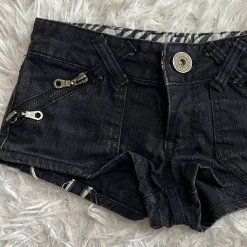 Hip hop fashion street clothing graphic printing style women black shorts ins y2k goth slim denim shorts - Shopfly.co.uk