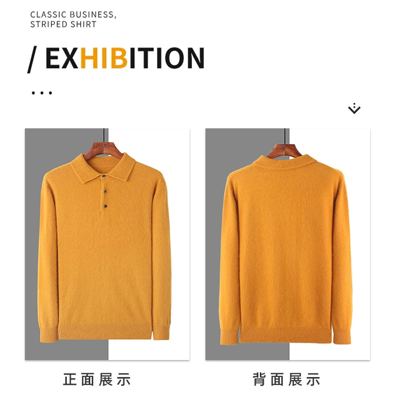 Pullover Men's Sweater Polo Neck 100% Mink Cashmere Knitted Sweater Casual Loose Large Size Long Sleeve 23 Winter Korean Version - Shopfly.co.uk