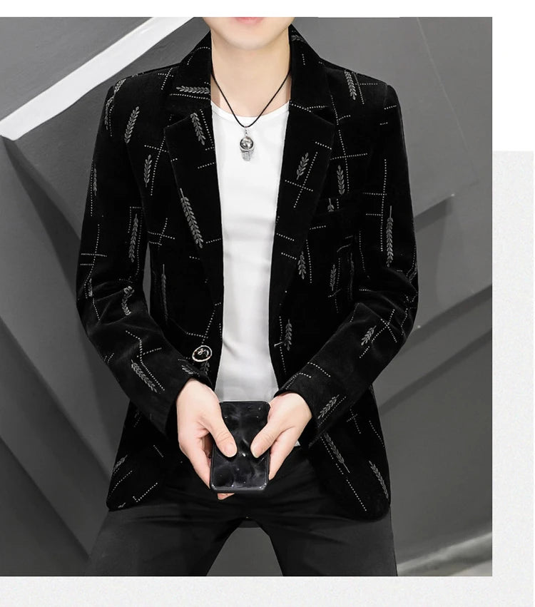 2022 Autumn Men Blazers Luxury Corduroy Casual Slim Suit Jacket Business Social Office Dress Coat Streetwear Jacket Men Clothing - Shopfly.co.uk