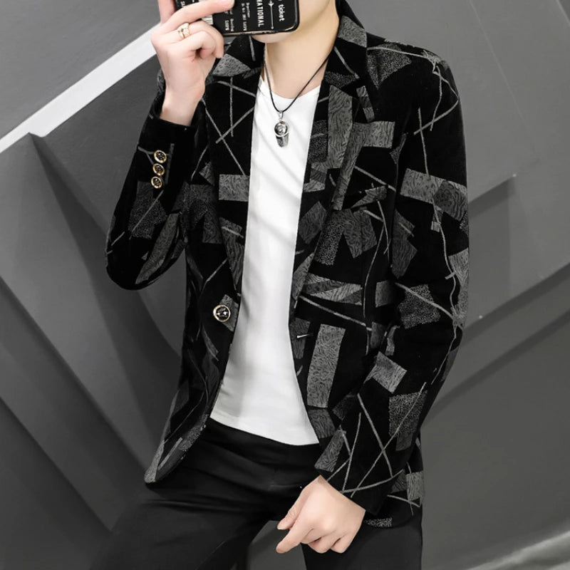 2022 Autumn Men Blazers Luxury Corduroy Casual Slim Suit Jacket Business Social Office Dress Coat Streetwear Jacket Men Clothing - Shopfly.co.uk