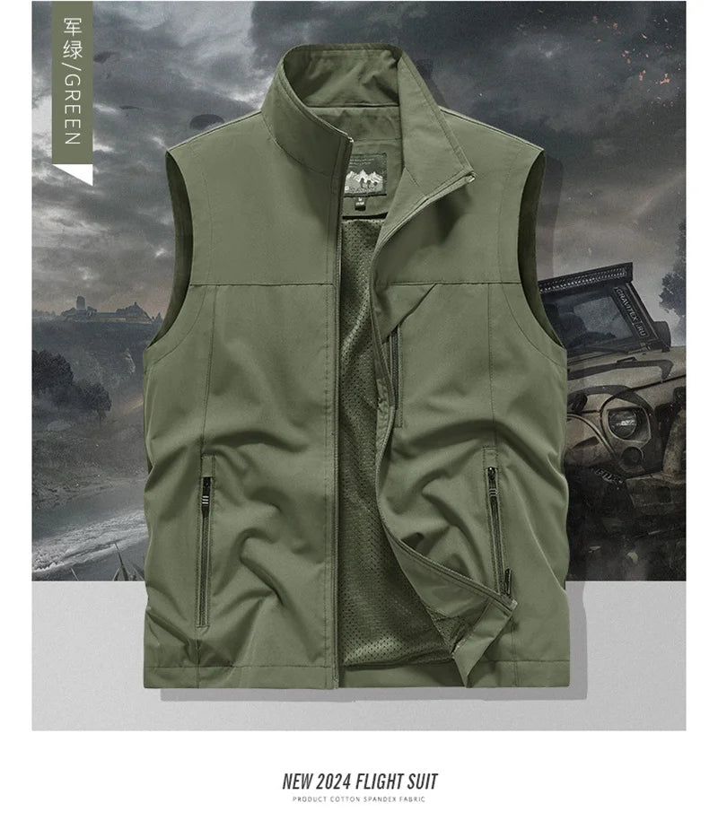 2024 New Fashion Men's Vest Windproof Solid Sleeveless Jacket Motorcycle Ourdoor Waterproof Biker Vest for Men Clothing - Shopfly.co.uk