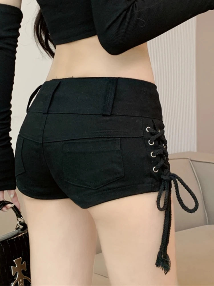 Shorts Women Skinny Creativity Lace-up Popular Streetwear Daily Personality Students Holiday Fashion Sexy American Retro Leisure - Shopfly.co.uk