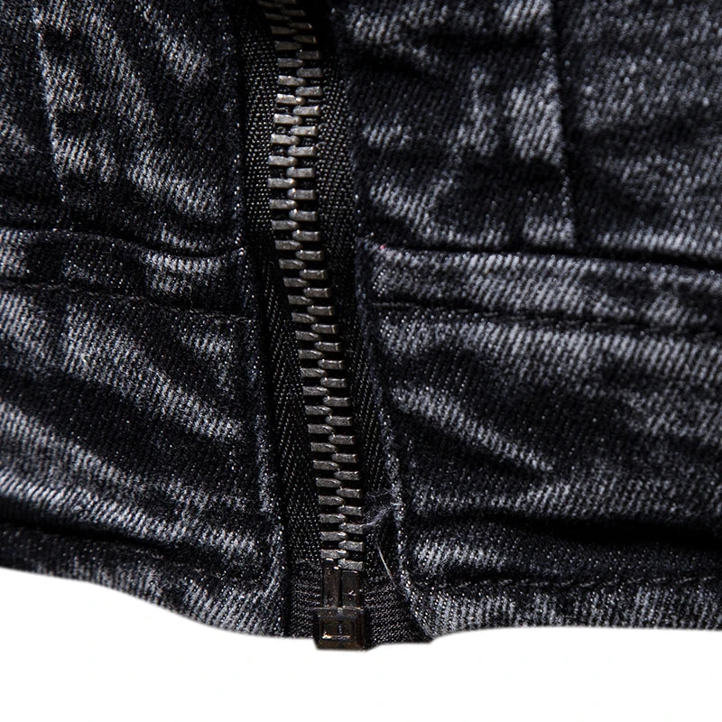 Jean jacket men's autumn and winter 2023 new fashion cool retro fashion slim stand collar motorcyclejacket