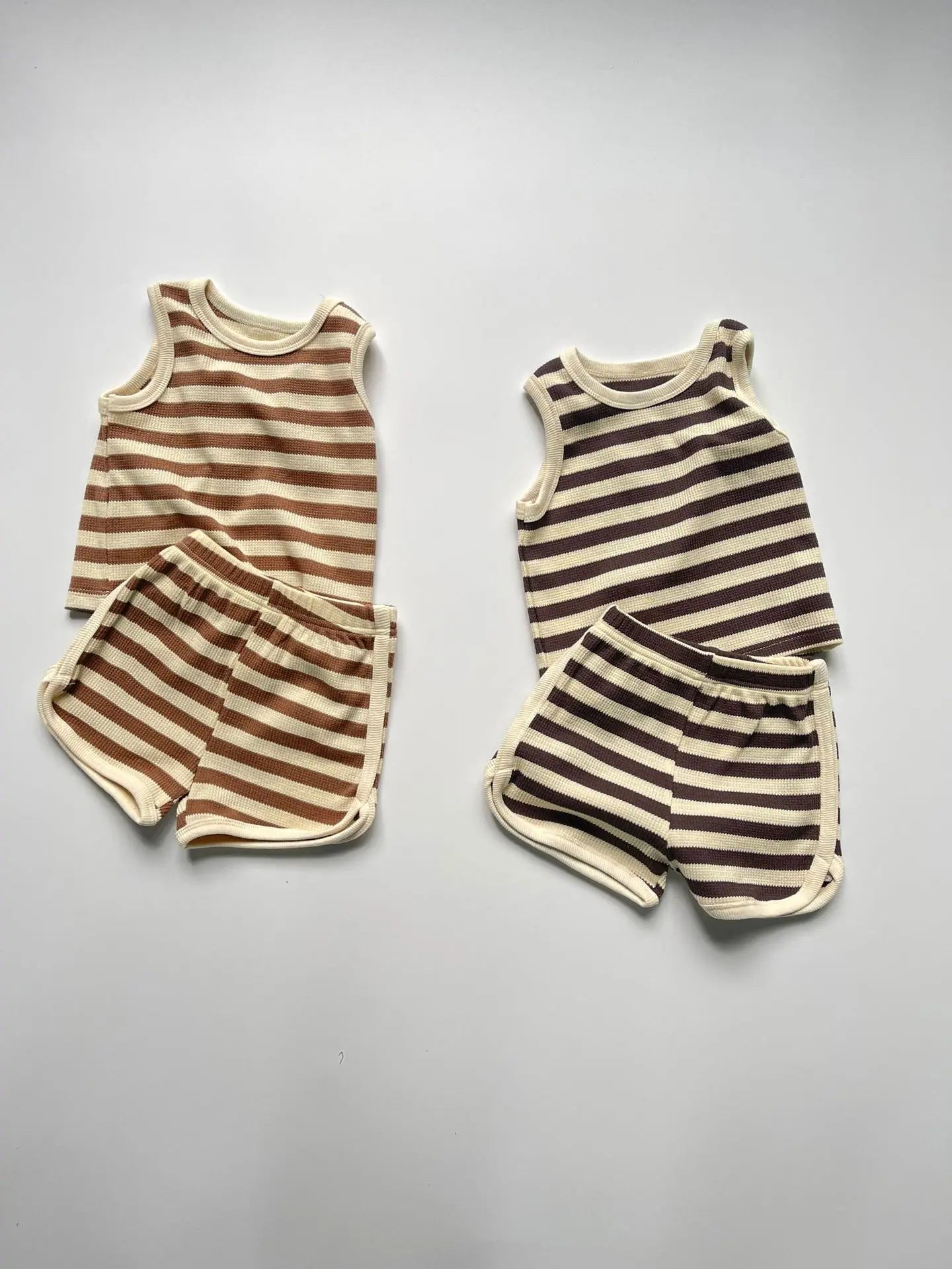 2025 Summer New Baby Sleeveless Clothes Set Infant Boy Girl Vest + Shorts 2pcs Suit Toddler Waffle Striped Breathable Outfits - Shopfly.co.uk