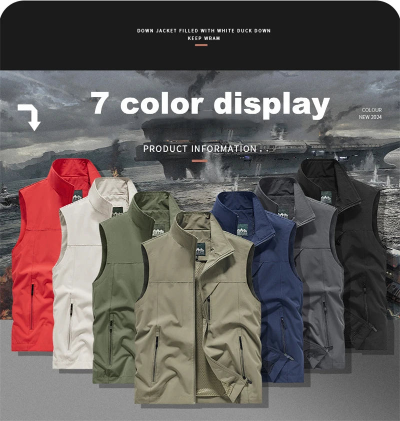 2024 New Fashion Men's Vest Windproof Solid Sleeveless Jacket Motorcycle Ourdoor Waterproof Biker Vest for Men Clothing - Shopfly.co.uk