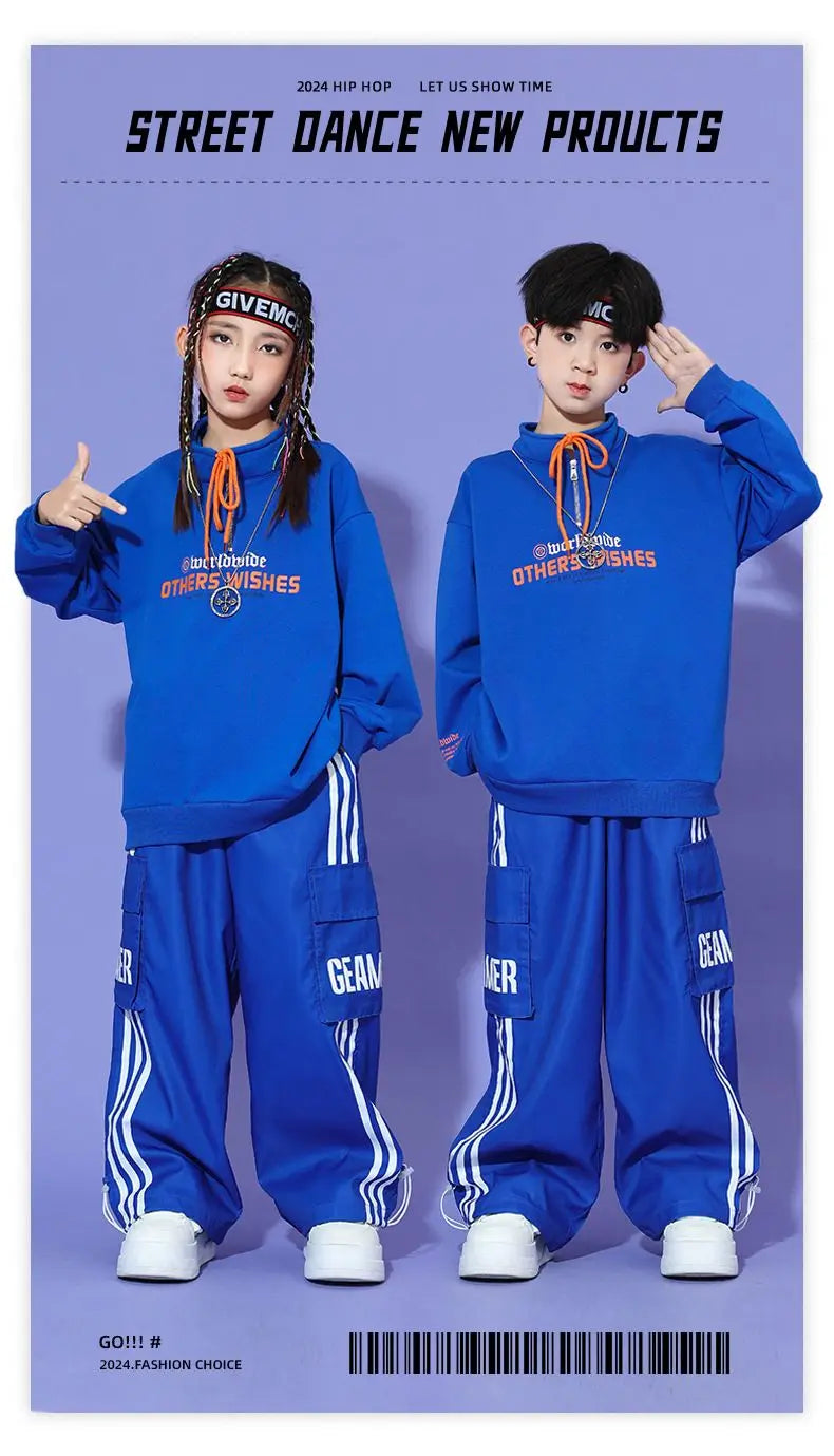 Boys Hip Hop Pullover Street Dance Cargo Pants Girls High Collar Sweatshirt Outfits Kids Jazz Sport Clothes Set Child Streetwear - Shopfly.co.uk