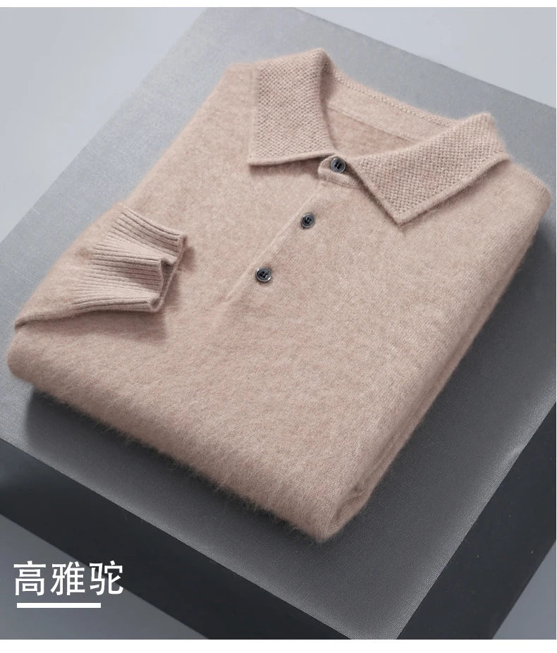 Pullover Men's Sweater Polo Neck 100% Mink Cashmere Knitted Sweater Casual Loose Large Size Long Sleeve 23 Winter Korean Version - Shopfly.co.uk