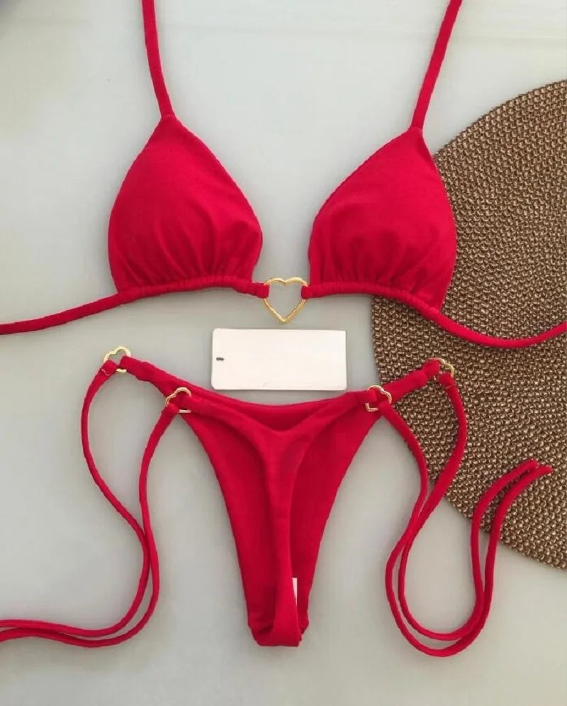 RUOTONSEPT Sexy Halter Solid color Bikini Set Women's Swimsuit Two-piece Triangle Thong Swimwear Bathing Suit Brazilian Biquinis - Shopfly.co.uk