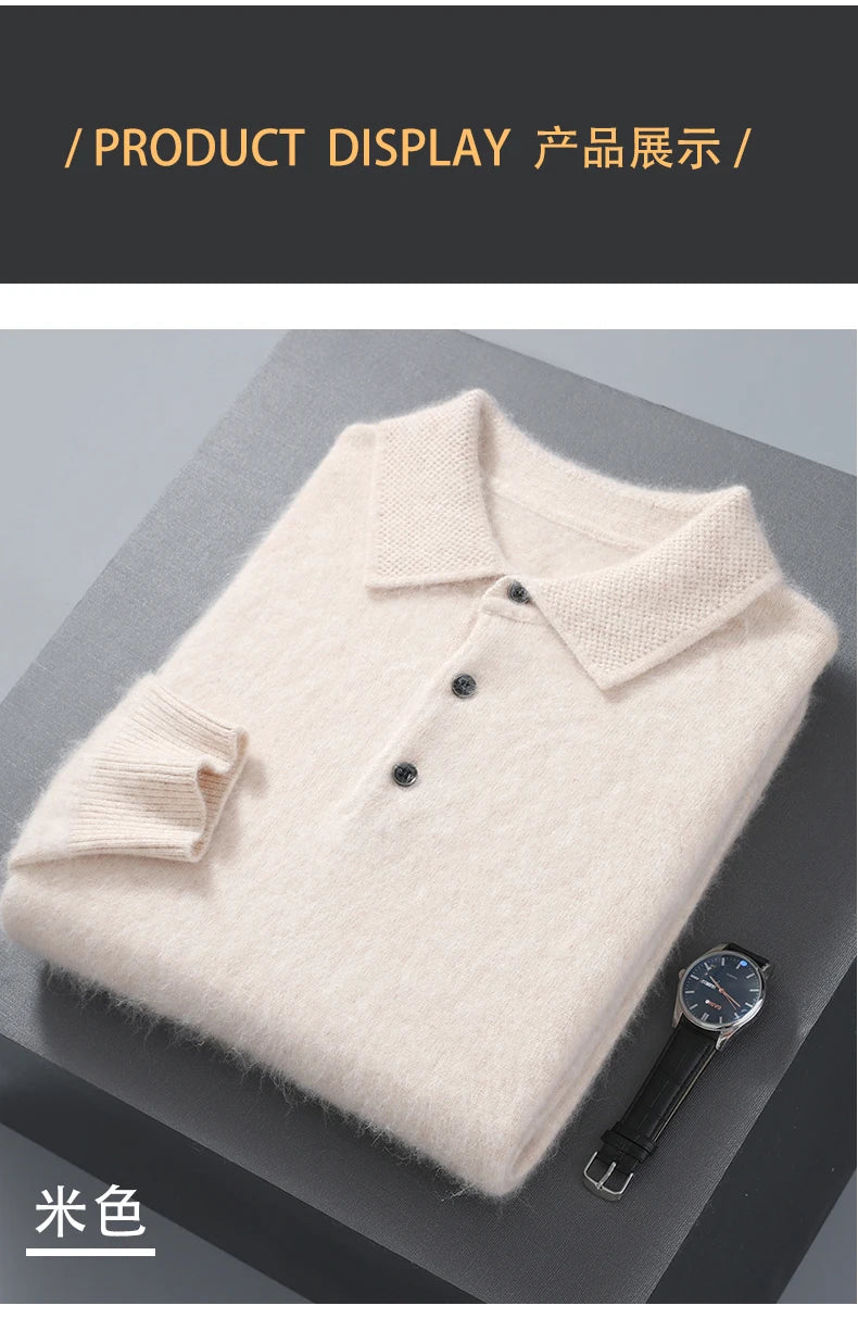 Pullover Men's Sweater Polo Neck 100% Mink Cashmere Knitted Sweater Casual Loose Large Size Long Sleeve 23 Winter Korean Version - Shopfly.co.uk