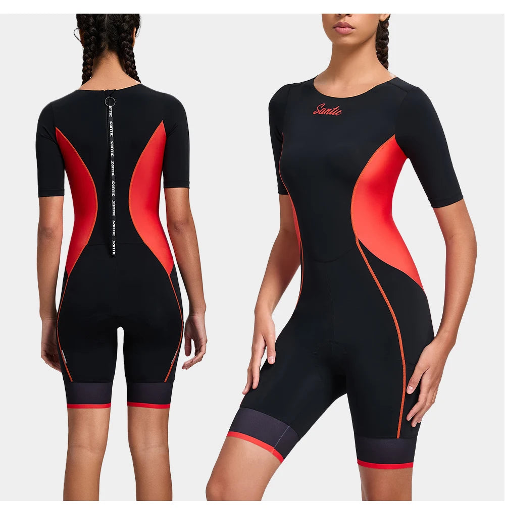 Santic Women's Triathlon Cycling Suits Summer Sleeveless Sponge Padded Quick-Drying for Running Swimming Cycling Bib Shorts - Shopfly.co.uk