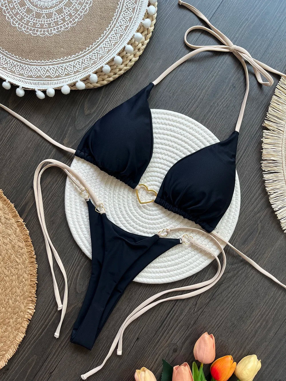 RUOTONSEPT Sexy Halter Solid color Bikini Set Women's Swimsuit Two-piece Triangle Thong Swimwear Bathing Suit Brazilian Biquinis - Shopfly.co.uk