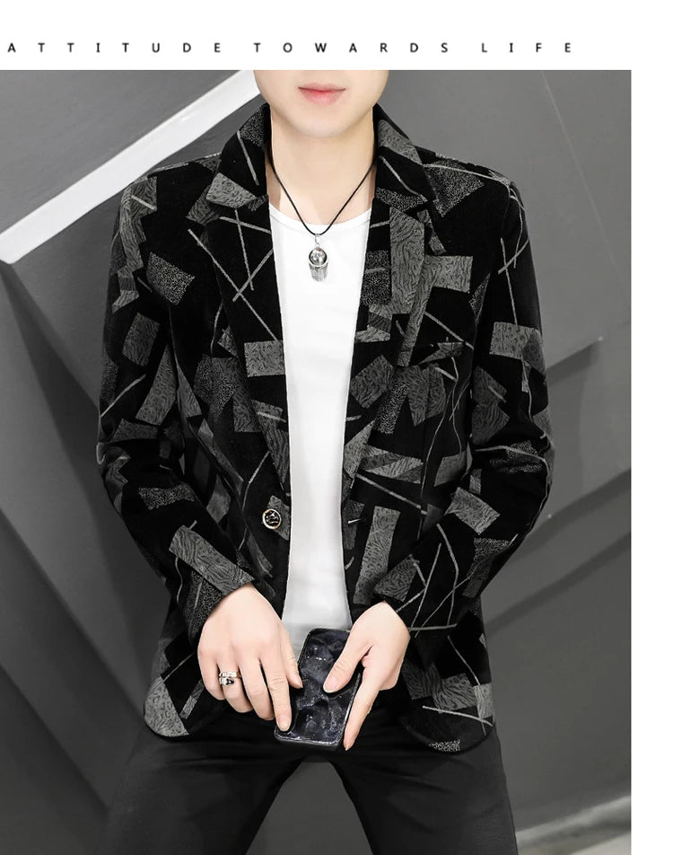 2022 Autumn Men Blazers Luxury Corduroy Casual Slim Suit Jacket Business Social Office Dress Coat Streetwear Jacket Men Clothing - Shopfly.co.uk