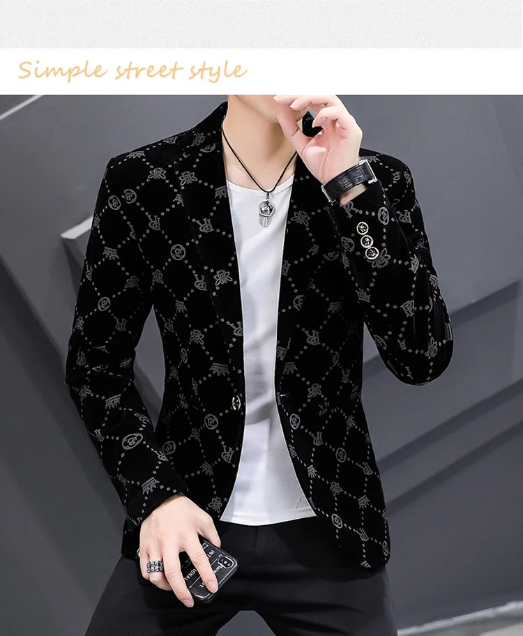 2022 Autumn Men Blazers Luxury Corduroy Casual Slim Suit Jacket Business Social Office Dress Coat Streetwear Jacket Men Clothing - Shopfly.co.uk