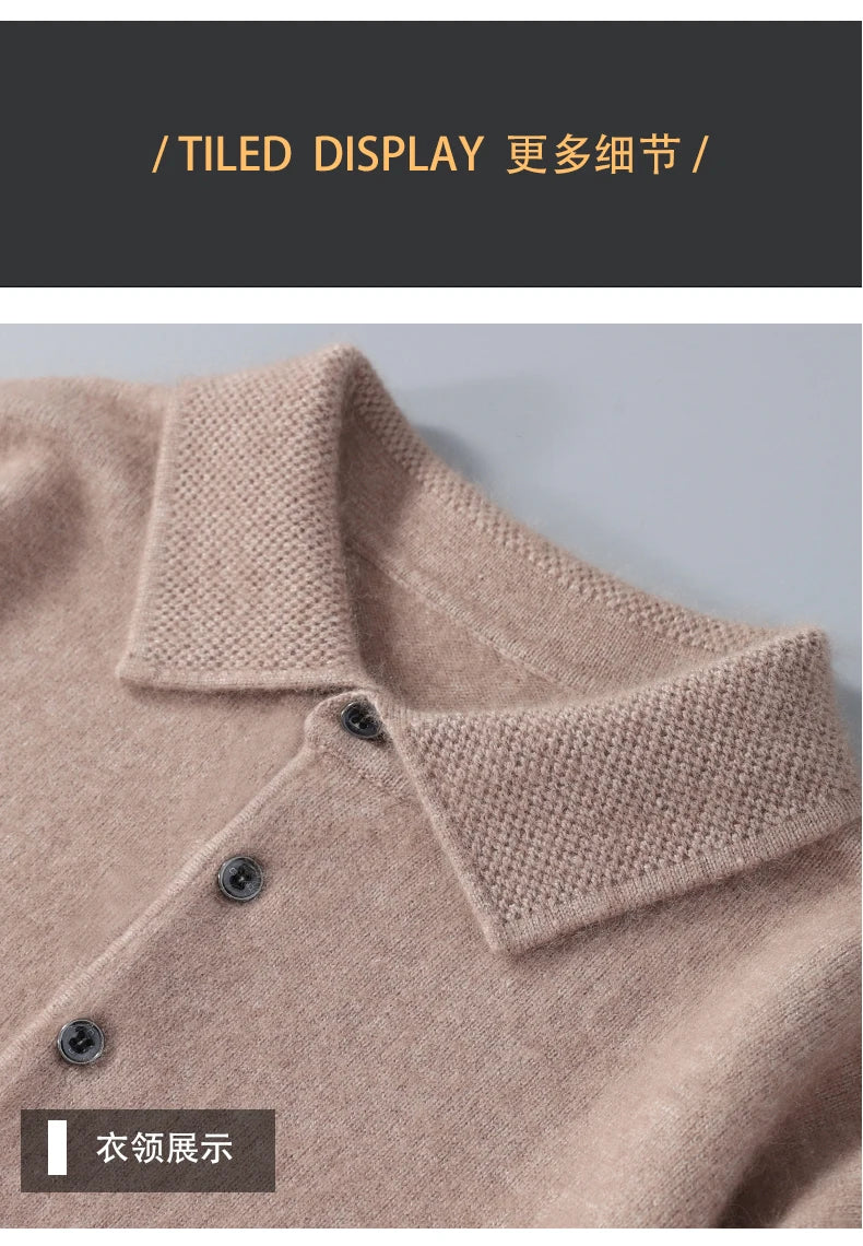 Pullover Men's Sweater Polo Neck 100% Mink Cashmere Knitted Sweater Casual Loose Large Size Long Sleeve 23 Winter Korean Version - Shopfly.co.uk