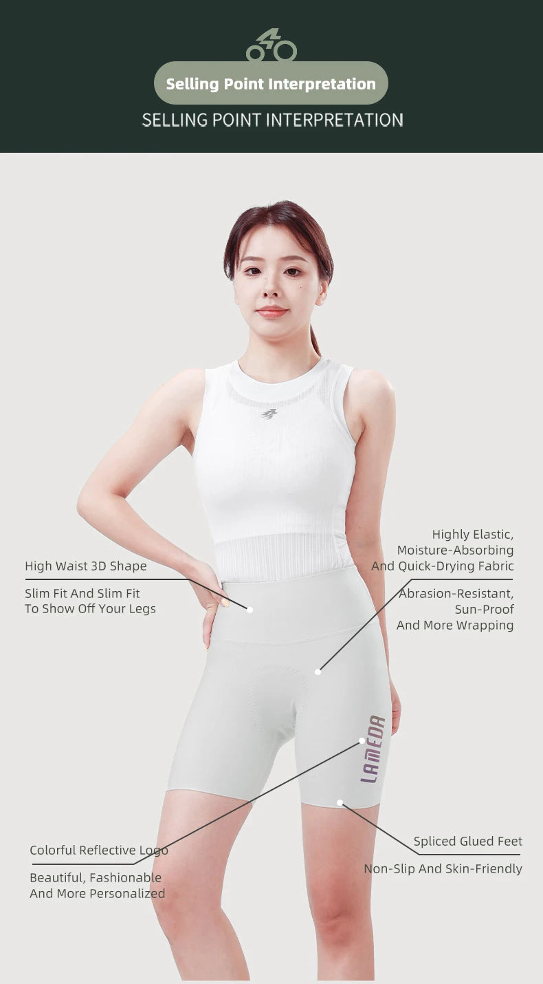 LAMEDA Cycling Shorts Women's High Elastic Cycling Pants Quick-Drying Bib Shorts Upf50+ Outdoor Cycling Shorts White Road Cyclin - Shopfly.co.uk