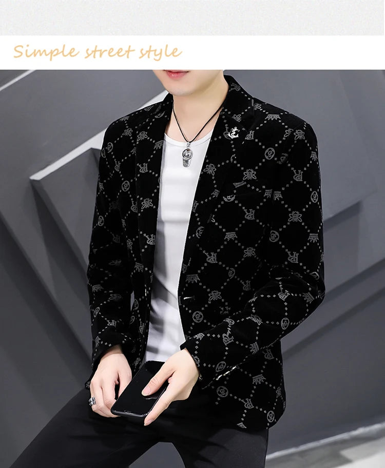 2022 Autumn Men Blazers Luxury Corduroy Casual Slim Suit Jacket Business Social Office Dress Coat Streetwear Jacket Men Clothing - Shopfly.co.uk