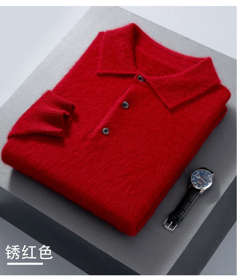 Pullover Men's Sweater Polo Neck 100% Mink Cashmere Knitted Sweater Casual Loose Large Size Long Sleeve 23 Winter Korean Version - Shopfly.co.uk