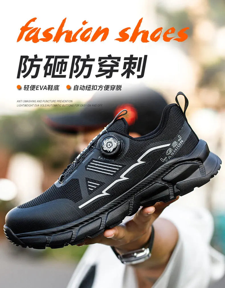 Rotating Button Men Shoes Security Sneakers Steel Toe Shoes Puncture-Proof work Shoes Anti-smash Sport Safety Shoes Protective - Shopfly.co.uk