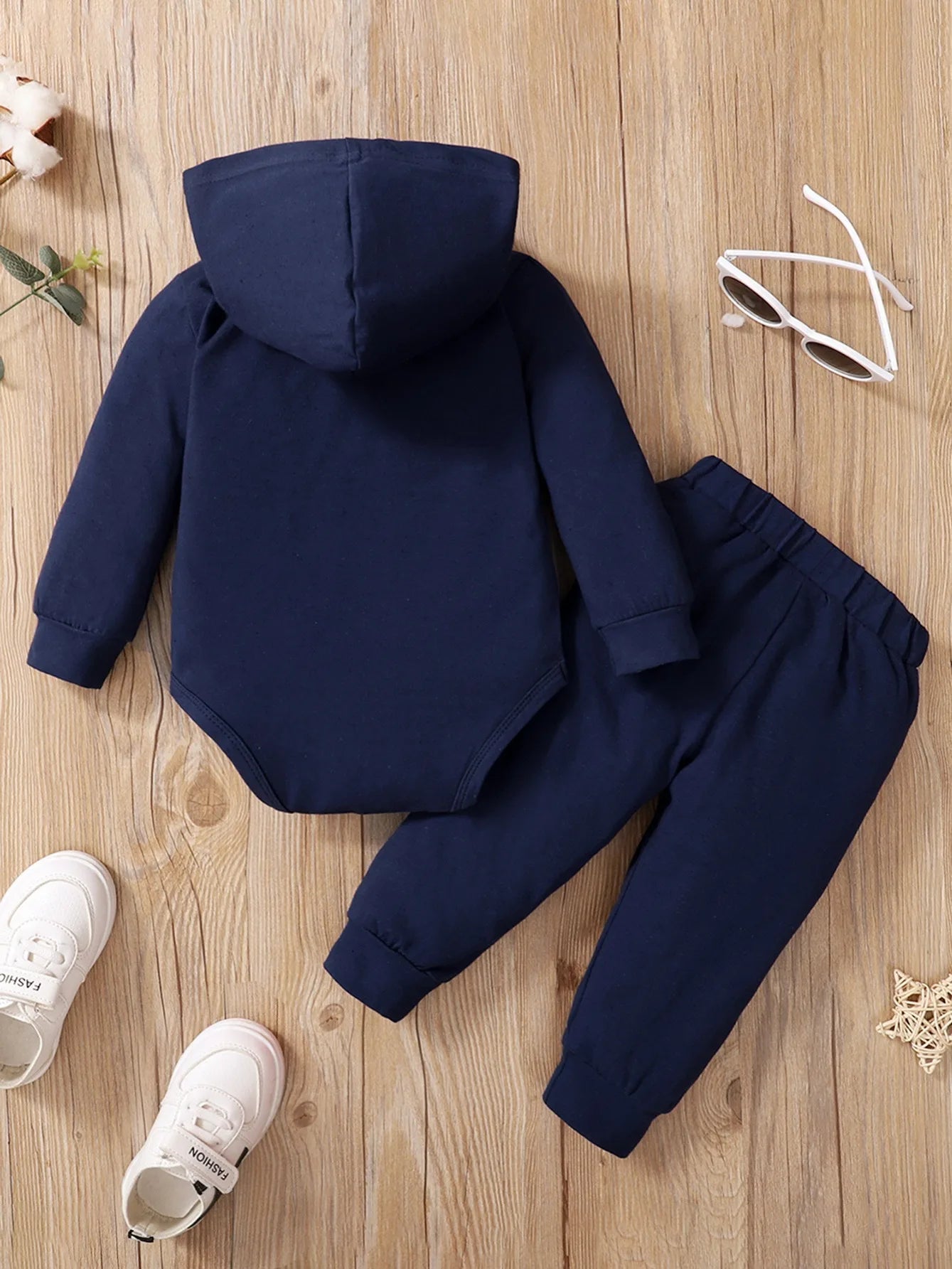 0-2 Years Newborn Baby Boy Hooded Suit 2Pcs Set Long Sleeve Letter Bodysuit+Pants Toddler Boy Autumn Sport Style Sweatsuit - Shopfly.co.uk