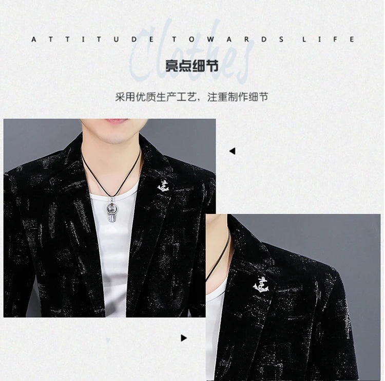 2022 Autumn Men Blazers Luxury Corduroy Casual Slim Suit Jacket Business Social Office Dress Coat Streetwear Jacket Men Clothing - Shopfly.co.uk