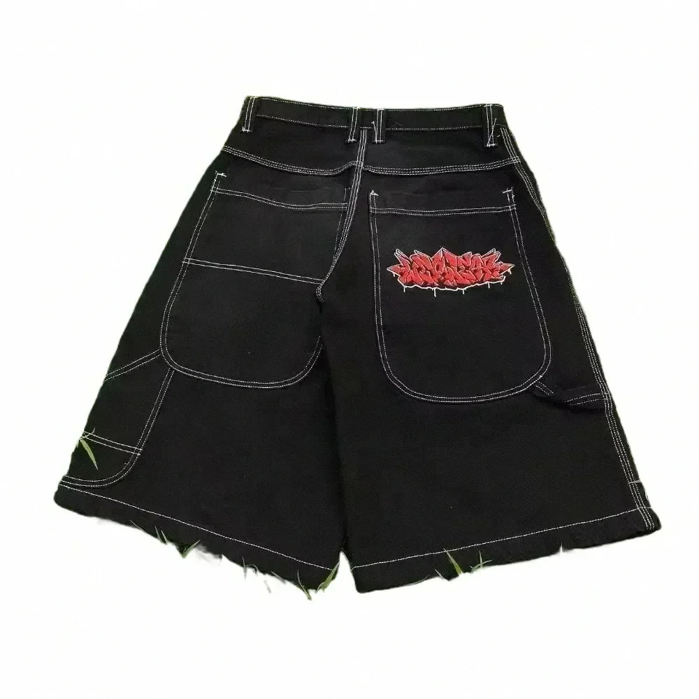 Vintage Graphic Printing Baggy Denim Shorts New Gothic Cross Y2K Fashion Harajuku Casual High Waist Wide Leg Shorts Streetwear - Shopfly.co.uk