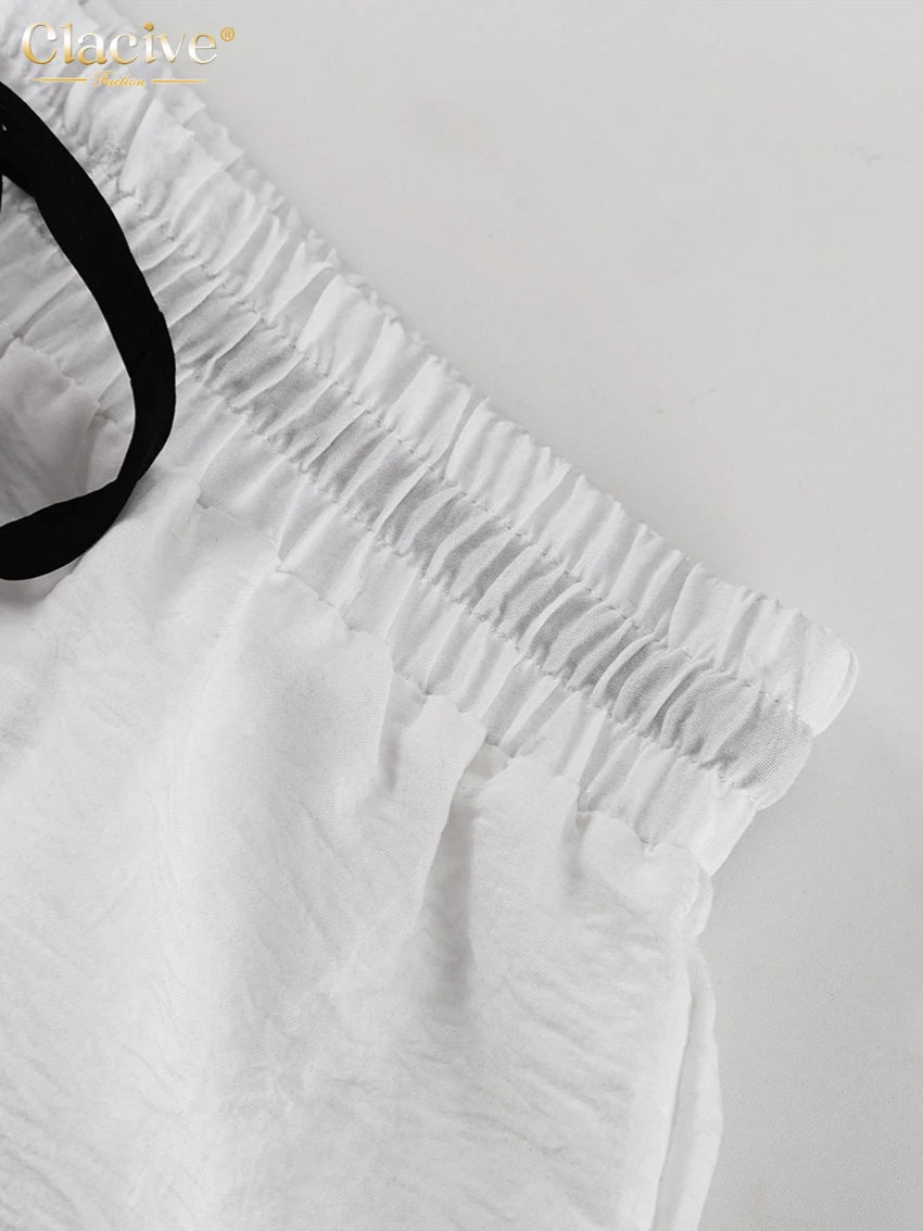 Clacive Fashion Loose White 2 Piece Sets Women Outfit 2024 Casual Long Sleeve Shirt With High Waist Shorts Set Female Streetwear - Shopfly.co.uk