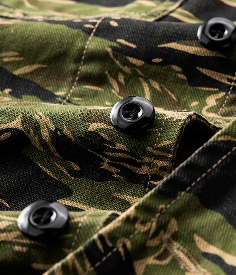 2025 Spring Men's Tiger Stripe Camo Camouflage Cargo Shirt Fashion Work Engineer Long Sleeved Shirt Jacket With Double Pockets - Shopfly.co.uk