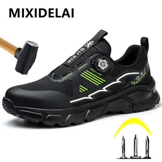 Lightweight Breathable Rotary Buckle Work Sneakers Protective Shoes Safety Industrial Puncture-Proof Anti-smash Steel Toe Shoes - Shopfly.co.uk