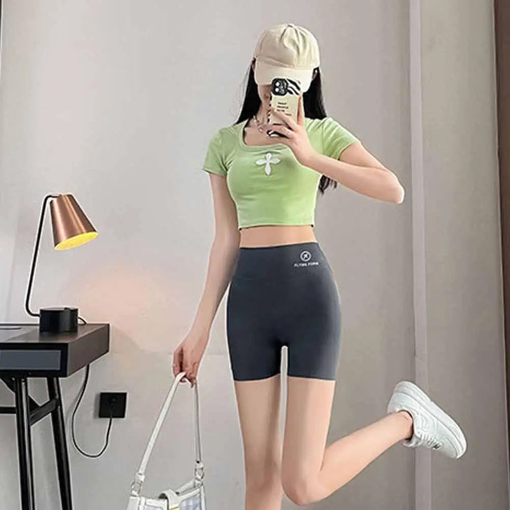 1pcs Women's Leggings Belly Tightening And Hip Lifting Pants Anti Glare Yoga Ice Silk Seamless Shorts Safety Shorts 3/4 Pants ﻿ - Shopfly.co.uk